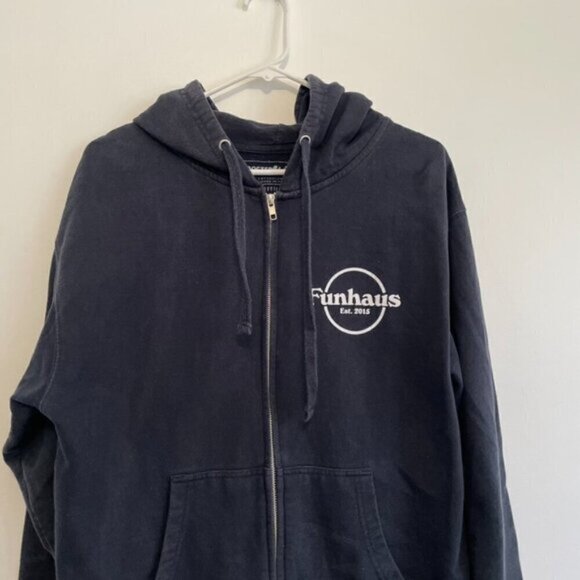 ROOSTER TEETH FUNHAUS Mens Navy Blue Double Sided Full Zip Hoodie Sweatshirt M - Picture 3 of 15